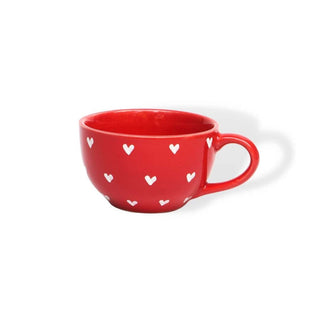 Red Lovable Hearts Cappuccino Cup - Height 6 cm | diameter 10.5 cm | Hand Painted | Hand Textured |    Set of 1 | Ceramic | 350 ml | Ideal for Tea and Coffee - PotteryDen