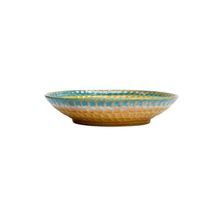 Rustic Yellow & Green Thumbprint Bowl - Height 5 cm | Diameter 24.5 cm | Hand Painted | Hand Textured |  Set of 1 | Ceramic | Ideal for serving food items - PotteryDen