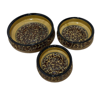 Traditional Brown Shallow Serving Bowl - Hand Painted | Hand Textured |  Set of 3 | Ceramic | Ideal for serving food items - PotteryDen