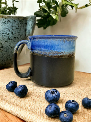 Black and Blue Shaded Maggi mug - Height 8 cm | diameter 8 cm | Hand Painted | Hand Textured |  Set of 1 | Ceramic | Ideal for Maggie - PotteryDen