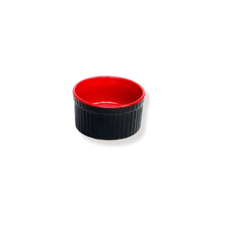 Black and Red Ramekin - Height 4.5 cm | diameter 8.5 cm | Hand Painted | Hand Textured | Set of 1 | Ceramic | Ideal for baking souffle PotteryDen