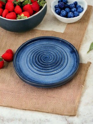 Blue Denim snack plate - Height 2 cm | Diameter 20 cm | Hand Painted | Hand Textured |  Set of 1 | Ceramic | Ideal for serving food items - PotteryDen