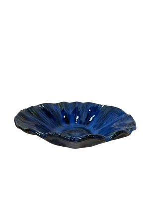 Blue Flower Shaped Serving Bowl  - Hand Painted | Hand Textured |  Set of 1 | Ceramic | Ideal for serving food items - PotteryDen