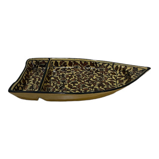 Boat shaped snack plate - Brown traditional design | Hand Painted | Hand Textured | Set of 1 | Ceramic | Ideal for serving snack items PotteryDen