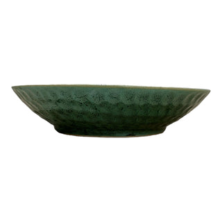 Green Thumbprint Bowl - Height 5 cm | Diameter 24.5 cm | Hand Painted | Hand Textured | Set of 1 | Ceramic | Ideal for serving food items PotteryDen