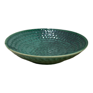 Green Thumbprint Bowl - Height 5 cm | Diameter 24.5 cm | Hand Painted | Hand Textured |  Set of 1 | Ceramic | Ideal for serving food items - PotteryDen