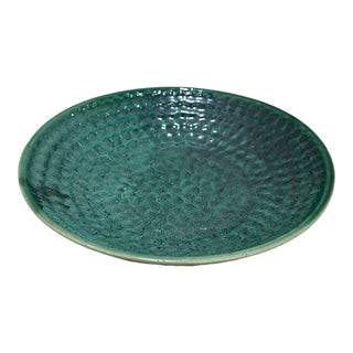 Green Thumbprint Bowl - Height 5 cm | Diameter 24.5 cm | Hand Painted | Hand Textured |  Set of 1 | Ceramic | Ideal for serving food items - PotteryDen