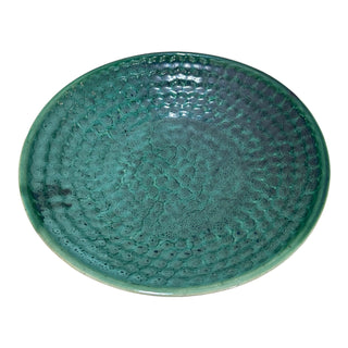 Green Thumbprint Bowl - Height 5 cm | Diameter 24.5 cm | Hand Painted | Hand Textured | Set of 1 | Ceramic | Ideal for serving food items PotteryDen