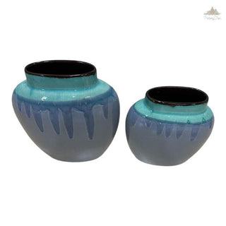 Grey and Teal green Flower Vase | Hand Painted |  Set of 2 | Ceramic Pottery | Ideal for flower decorations - PotteryDen