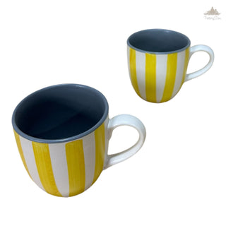 Ivory with yellow Tea Coffee Cup  | Hand Painted |  Set of 2 | Ceramic Pottery | Ideal for serving tea or coffee - PotteryDen