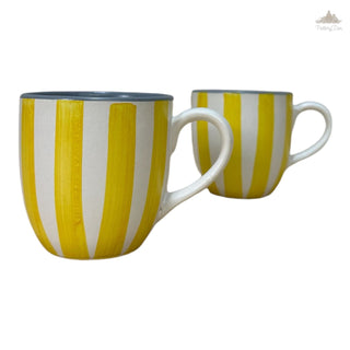 Ivory with yellow Tea Coffee Cup  | Hand Painted |  Set of 2 | Ceramic Pottery | Ideal for serving tea or coffee - PotteryDen