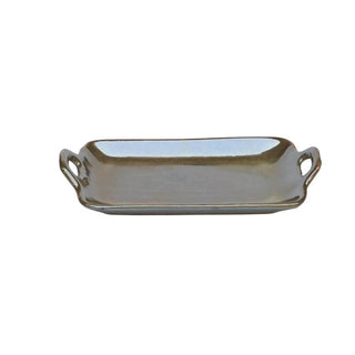 Large olive green tray with handle- Hand Painted | Hand Textured |  Set of 1 | Ceramic | Ideal for serving drink and food items - PotteryDen