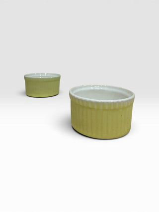Lemon yellow and white Ramekin Ramekin | Height 4.5 cm | Diameter 8.5 cm | Hand Painted |  Set of 2  | Ceramic Pottery | Ideal for baking souffle (Copy)