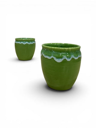 Lime green shaded PotteryDen Kulhad - 100 ml| Hand Painted | Set of 2 | Ceramic Pottery | Ideal for Tea Coffee and cold beverage