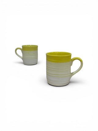 Lime yellow with white Tea Coffee Cup | Hand Painted | Set of 2 | Ceramic Pottery | Ideal for serving tea or coffee