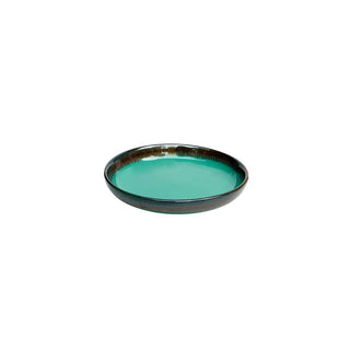 Magic Peacock Green Blate - Mix of Bowl and Plate - Height 4.3 cm | diameter 19 cm | Hand Painted | Hand Textured |  Set of 1 | Ceramic | Ideal for snacks or small meals - PotteryDen