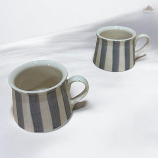 Off white with grey Tea Coffee Cup  | Hand Painted |  Set of 2 | Ceramic Pottery | Ideal for serving tea or coffee - PotteryDen