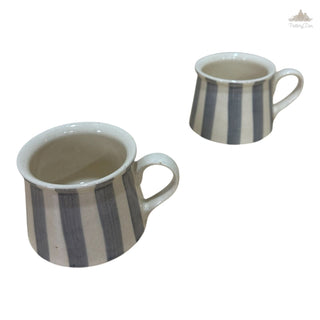 Off white with grey Tea Coffee Cup  | Hand Painted |  Set of 2 | Ceramic Pottery | Ideal for serving tea or coffee - PotteryDen