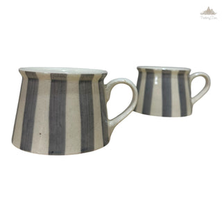 Off white with grey Tea Coffee Cup  | Hand Painted |  Set of 2 | Ceramic Pottery | Ideal for serving tea or coffee - PotteryDen