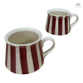 Off white with maroon  Tea Coffee Cup  | Hand Painted |  Set of 2 | Ceramic Pottery | Ideal for serving tea or coffee - PotteryDen