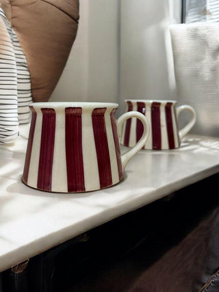 Off white with maroon  Tea Coffee Cup  | Hand Painted |  Set of 2 | Ceramic Pottery | Ideal for serving tea or coffee - PotteryDen