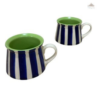 Off white with navy blue Tea Coffee Cup  | Hand Painted |  Set of 2 | Ceramic Pottery | Ideal for serving tea or coffee - PotteryDen