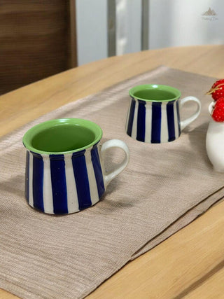 Off white with navy blue Tea Coffee Cup  | Hand Painted |  Set of 2 | Ceramic Pottery | Ideal for serving tea or coffee - PotteryDen