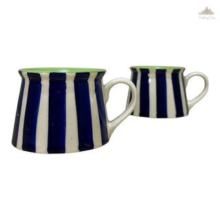 Off white with navy blue Tea Coffee Cup  | Hand Painted |  Set of 2 | Ceramic Pottery | Ideal for serving tea or coffee - PotteryDen