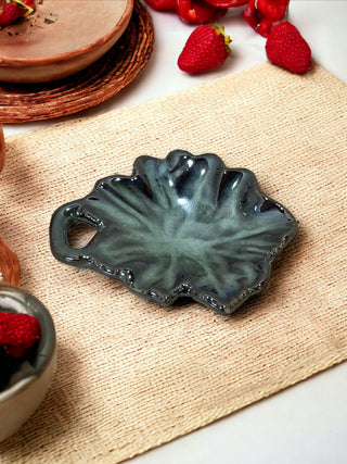 Olive Green Leaf Dessert Serving Platter - Small - Hand Painted | Hand Textured |  Set of 1 | Ceramic | Ideal for serving desert - PotteryDen