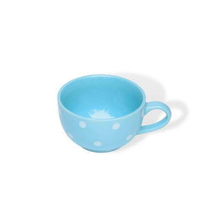 Pastel Blue Polka Dots Coffee Cup - Height 6 cm | diameter 10.5 cm |  Hand Painted | Hand Textured |  Set of 1 | Ceramic | 350 ml | Ideal for Tea and Coffee - PotteryDen