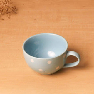 Pastel Blue Polka Dots Coffee Cup - Height 6 cm | diameter 10.5 cm | Hand Painted | Hand Textured | Set of 1 | Ceramic | 350 ml | Ideal for Tea and Coffee PotteryDen