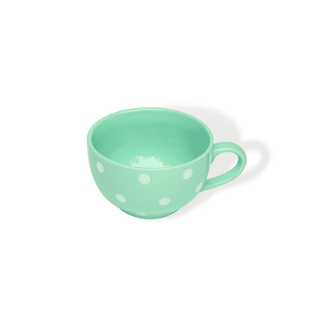 Pastel Green Polka Dots Coffee Cup - Height 6 cm | diameter 10.5 cm | Hand Painted | Hand Textured | Set of 1 | Ceramic | 350 ml | Ideal for Tea and Coffee PotteryDen