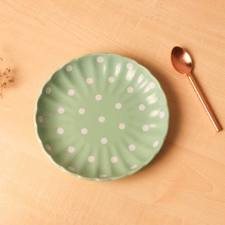 Pastel Green Polka Dots Quarter Plate - Hand Painted | Hand Textured |  Set of 1 | Ceramic | Ideal next to the dinner plate or serving snacks, small food items - PotteryDen