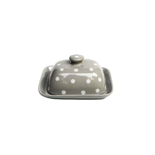 Pastel Grey Polka Dots Butter Dish - Hand Painted | Hand Textured |  Set of 1 | Ceramic | Ideal for storing the butter - PotteryDen