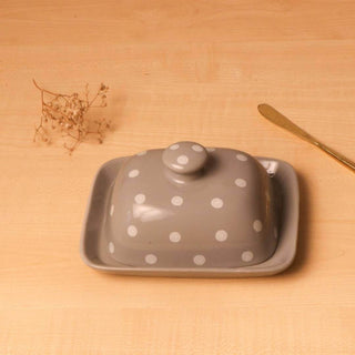 Pastel Grey Polka Dots Butter Dish - Hand Painted | Hand Textured |  Set of 1 | Ceramic | Ideal for storing the butter - PotteryDen