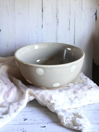 Pastel Grey Polka Dots Dessert Bowl - Height 4.5 cm | diameter 9.5 cm | Hand Painted | Hand Textured |  Set of 1 | Ceramic | Ideal for serving desserts or curry food items - PotteryDen