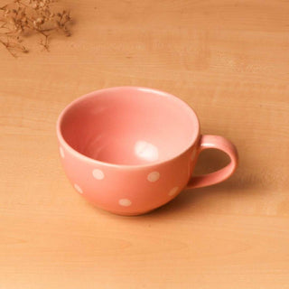 Pastel Pink Polka Dots Coffee Cup - Height 6 cm | diameter 10.5 cm | Hand Painted | Hand Textured |  Set of 1 | Ceramic | 350 ml | Ideal for Tea and Coffee - PotteryDen