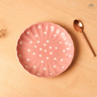 Pastel Pink Polka Dots Quarter Plate | Hand Painted |  Set of 1 | Ceramic Pottery | Ideal next to the dinner plate or serving snacks, small food items - PotteryDen