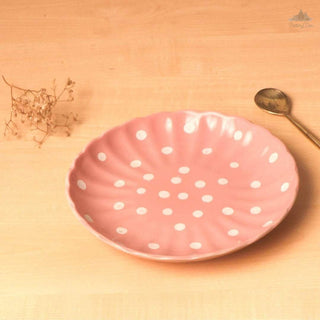 Pastel Pink Polka Dots Quarter Plate | Hand Painted |  Set of 1 | Ceramic Pottery | Ideal next to the dinner plate or serving snacks, small food items - PotteryDen