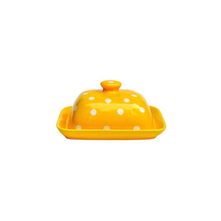 Pastel Yellow Polka Dots Butter Dish- Hand Painted | Hand Textured |  Set of 1 | Ceramic | Ideal for storing the butter - PotteryDen