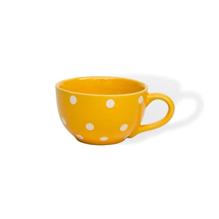 Pastel Yellow Polka Dots Coffee Cup - Height 6 cm | diameter 10.5 cm | Hand Painted | Hand Textured |    Set of 1 | Ceramic | 350 ml | Ideal for Tea and Coffee - PotteryDen