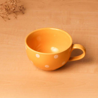 Pastel Yellow Polka Dots Coffee Cup - Height 6 cm | diameter 10.5 cm | Hand Painted | Hand Textured | Set of 1 | Ceramic | 350 ml | Ideal for Tea and Coffee PotteryDen