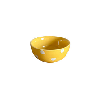 Pastel Yellow Polka Dots Dessert Bowl - Height 4.5 cm | diameter 9.5 cm | Hand Painted | Hand Textured | Set of 1 | Ceramic | Ideal for serving desserts or curry food items PotteryDen