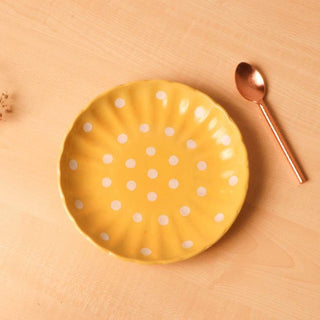 Pastel Yellow Polka Dots Quarter Plate - Hand Painted | Hand Textured |  Set of 1 | Ceramic | Ideal next to the dinner plate or serving snacks, small food items - PotteryDen