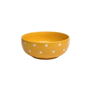 Pastel Yellow Polka Dots Serving Bowl- Height 7.5 cm | diameter 19 cm | Hand Painted | Hand Textured | Set of 1 | Ceramic | Ideal for serving food items PotteryDen