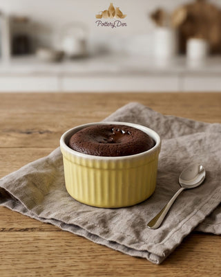 Handcrafted Ceramic Pottery Ramekin Set - Lemon Yellow & White - PotteryDen