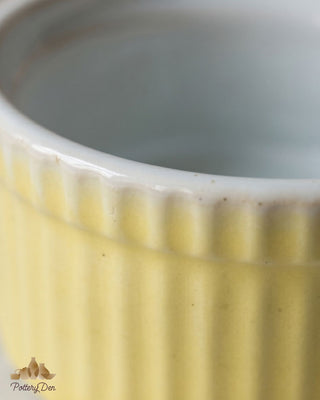 Handcrafted Ceramic Pottery Ramekin Set - Lemon Yellow & White - PotteryDen