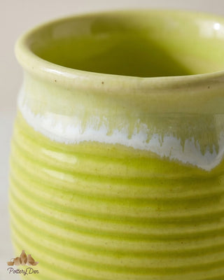 Lime Yellow shaded PotteryDen Kulhad - 100 ml| Hand Painted | Set of 2 | Ceramic Pottery | Ideal for Tea Coffee and cold beverage - PotteryDen