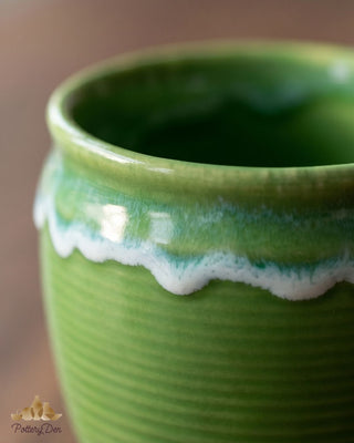 Eco-Chic Lime Green Ceramic Kulhad Set - Handcrafted Pottery - PotteryDen