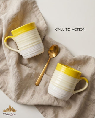 PotteryDen Handcrafted Lime Yellow Ceramic Pottery Mug Set - PotteryDen